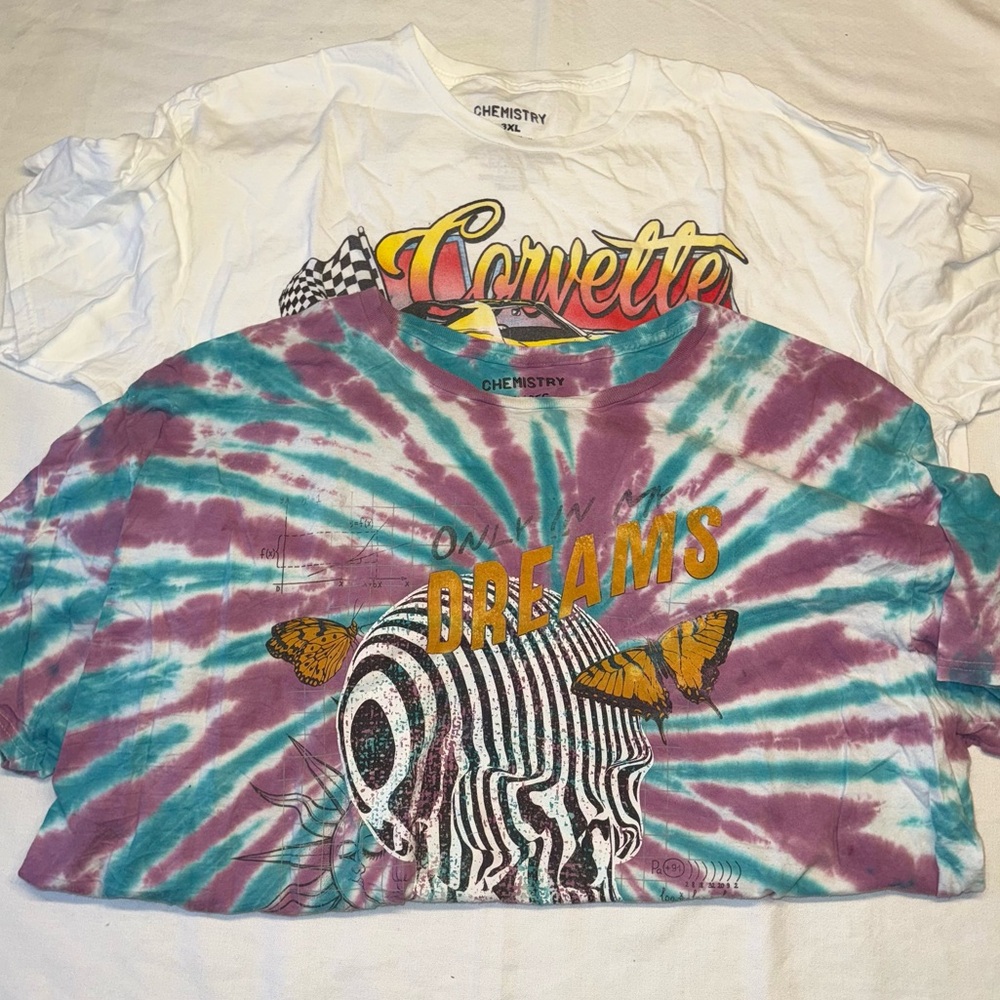 Chemistry Blue Purple TieDye Short Sleeve and White Corvette Tee 3XL Men’s